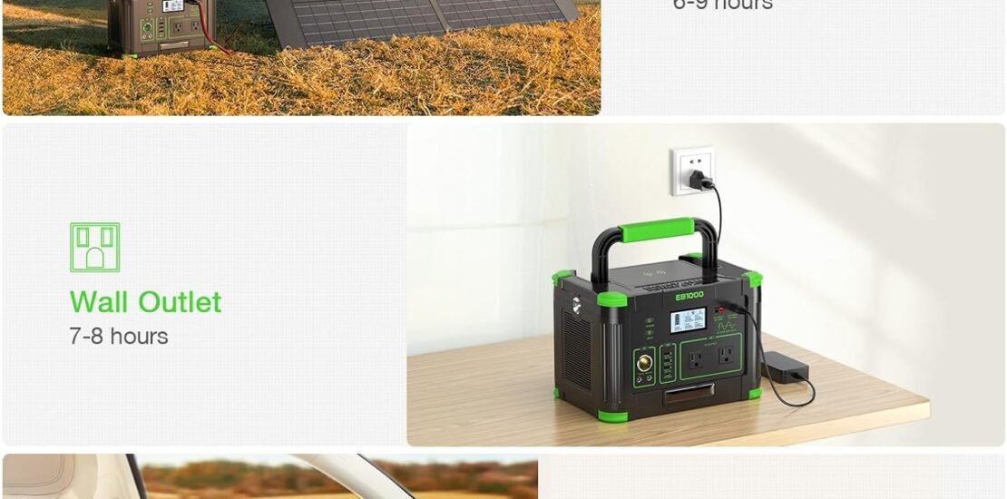1000W Portable Power Station, 999Wh Solar Generator Backup Battery with Pure Sine Wave