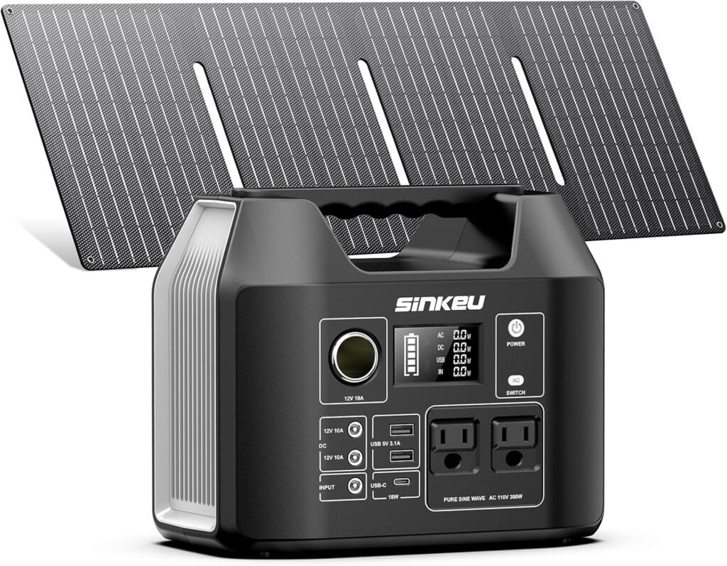 SinKeu Solar Generator with Panels Included - 300W Portable Power Station with 40W Solar Panel,256Wh (80000mAh) LiFePO4 Battery with USB DC AC Outlets for Home, Laptop, RV, Hurricane, Camping