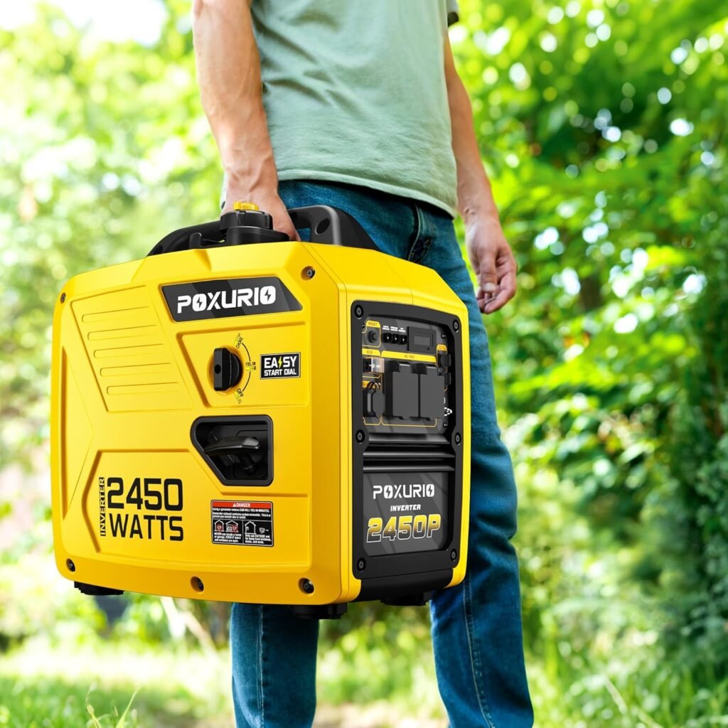 2450-Watt Portable Inverter Generator for Home Use, 1.6Gallon Large Fuel Tank Up to 8.3 Hours Use, 120V Gas Powered Generator Super Quiet - EPA Compliant，Yellow