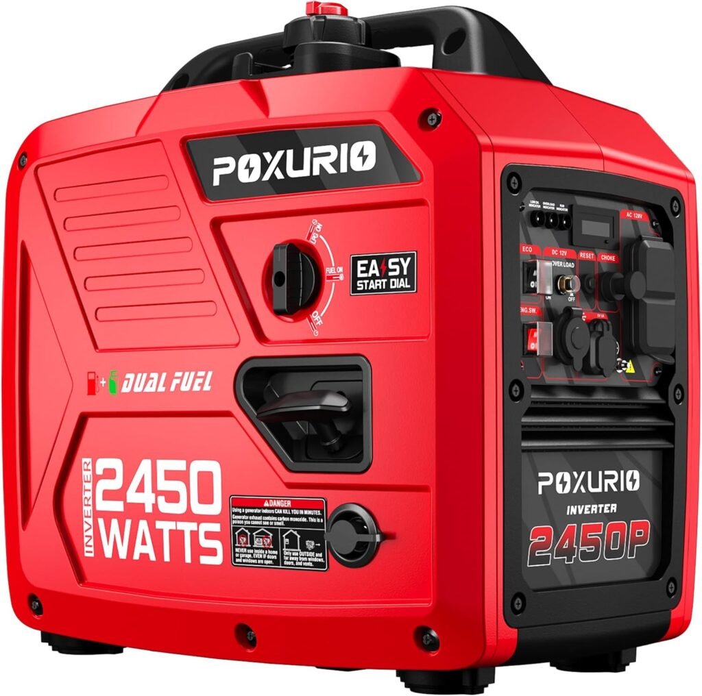 2450-Watt Portable Inverter Generator for Home Use, 1.6Gallon Large Fuel Tank Up to 8.3 Hours Use, 120V Gas Powered Generator Super Quiet - EPA Compliant，Yellow