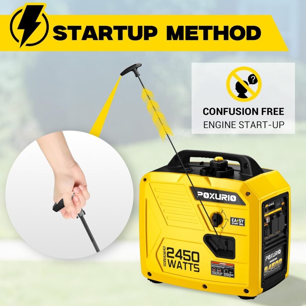 2450-Watt Portable Inverter Generator for Home Use, 1.6Gallon Large Fuel Tank Up to 8.3 Hours Use, 120V Gas Powered Generator Super Quiet - EPA Compliant，Yellow