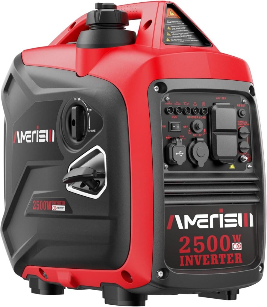 AMERISUN 2500-Watt Gas Powered Portable Inverter Generator for Home Use - Ultral Light for RV and Camping, CO Sensor, Outdoor and Home Backup, Long Run Time