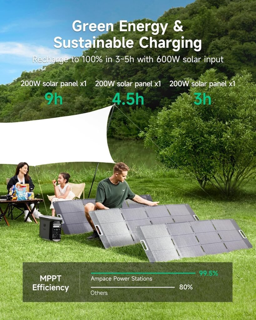 AMPACE Andes Power Station 2400W(Surge 3600W) Solar Generator with 100W Solar Panel, 1462Wh Solar Power Station, 1800W A-Boost Fast Charging, APP Control, Emergency Power for Home Use