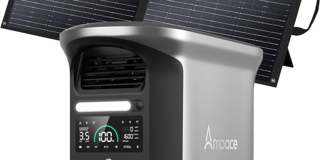 AMPACE Andes 1500 Power Station 2400W Solar Generator with 100W Solar Panel