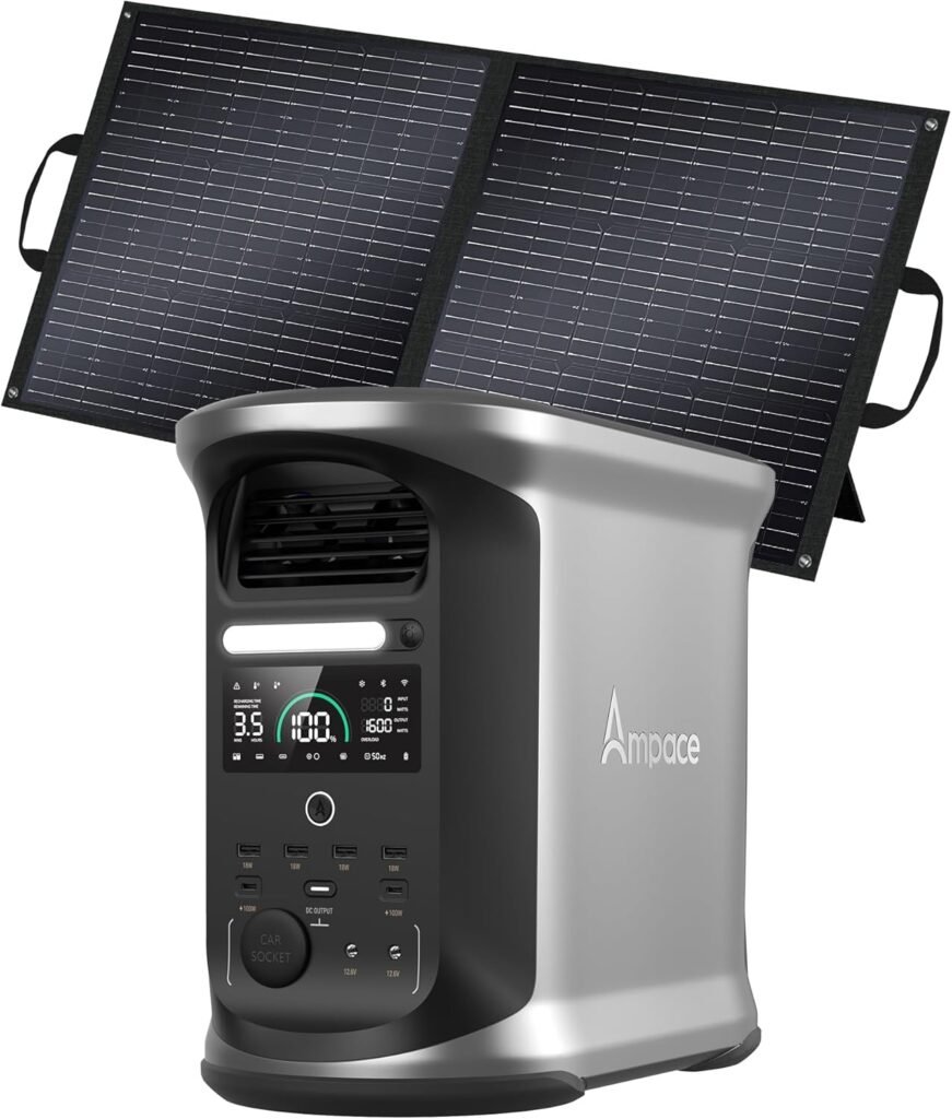 AMPACE Andes Power Station 2400W(Surge 3600W) Solar Generator with 100W Solar Panel, 1462Wh Solar Power Station, 1800W A-Boost Fast Charging, APP Control, Emergency Power for Home Use