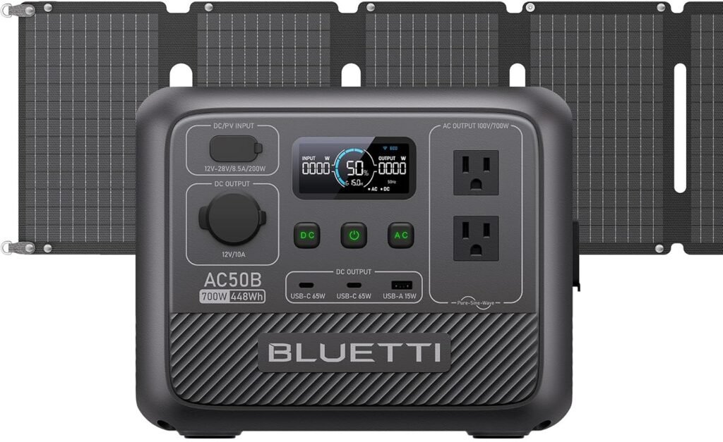 BLUETTI Solar Generator AC50B with 60W Solar Panel Included, 448Wh Portable Power Station w/ 700W (1050W Surge) AC Outlets, LiFePO4 Battery Backup for Outdoor Camping, Trip, Power Outage BLUETTI Solar Generator AC50B with 60W Solar Panel Included, 448Wh Portable Power Station w/ 700W (1050W Surge) AC Outlets, LiFePO4 Battery Backup for Outdoor Camping, Trip, Power Outage