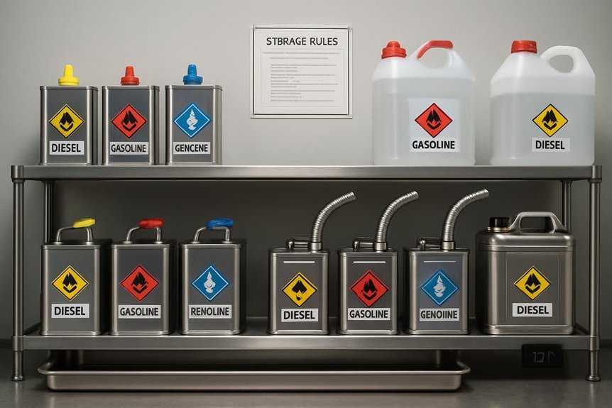 clear labeled segregated fuel containers