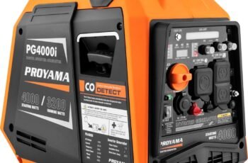 PROYAMA 4000W Portable Gas Inverter Generator, CO Sensor, Digital Interface, RV – Ready, LED Light, ECO – Mode, Parallel Capable, Low Oil Shutoff, Super Quiet and Lightweight with Weatherproof Cover