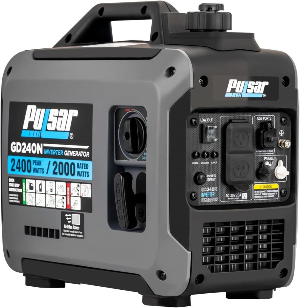 Pulsar 2,300W Portable Gas-Powered Quiet Inverter Generator for Home Emergency Backup, Parallel Capability, With USB Outlet, Long Run Time, GX230N