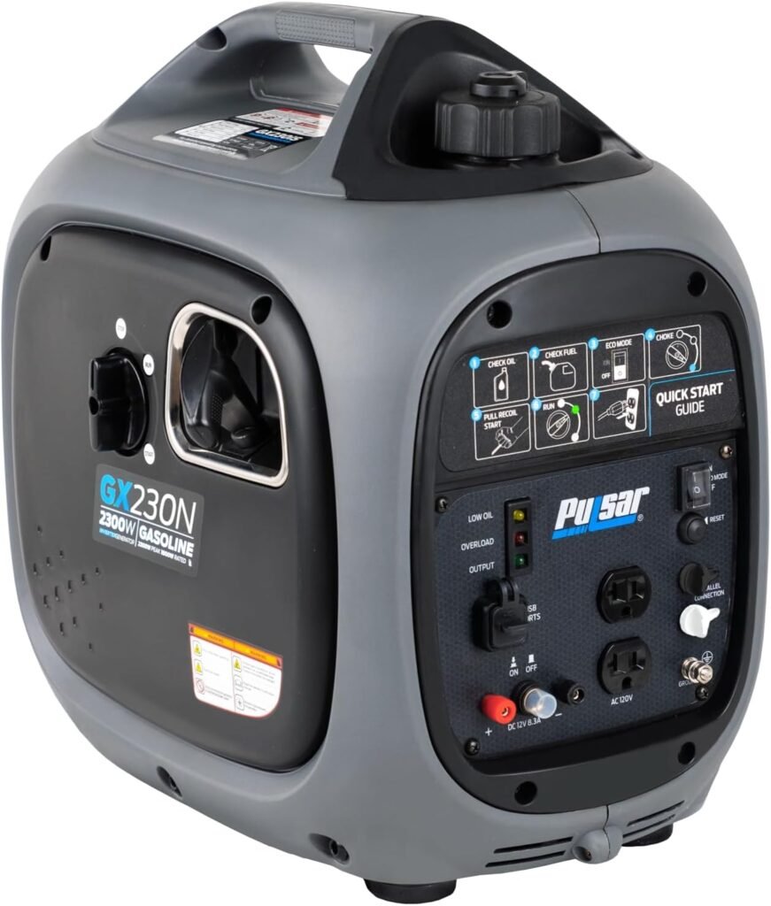 Pulsar 2,300W Portable Gas-Powered Quiet Inverter Generator for Home Emergency Backup, Parallel Capability, With USB Outlet, Long Run Time, GX230N