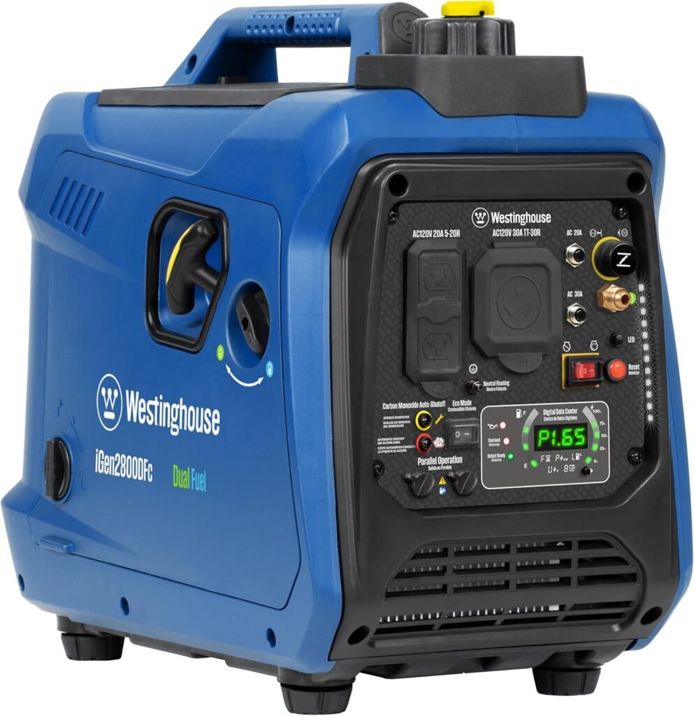 Westinghouse Peak Watt Super Quiet  Lightweight Dual Fuel Portable Inverter Generator, Gas  Propane Powered, CO Sensor, Parallel Capable, Long Run Time