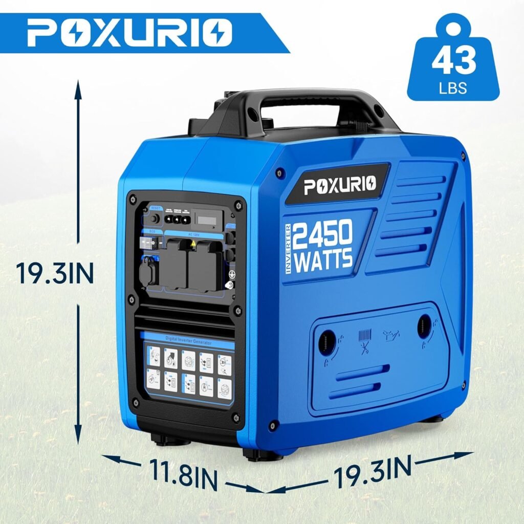 2450-Watt Portable Inverter Generator for Home Use, Super Quiet Small 120V Gas Generator for Camping, 1.6 Gallon Gas Tank for 8.3 Hours Use, EPA Compliant 2450-Watt Portable Inverter Generator for Home Use, Super Quiet Small 120V Gas Generator for Camping, 1.6 Gallon Gas Tank for 8.3 Hours Use, EPA Compliant