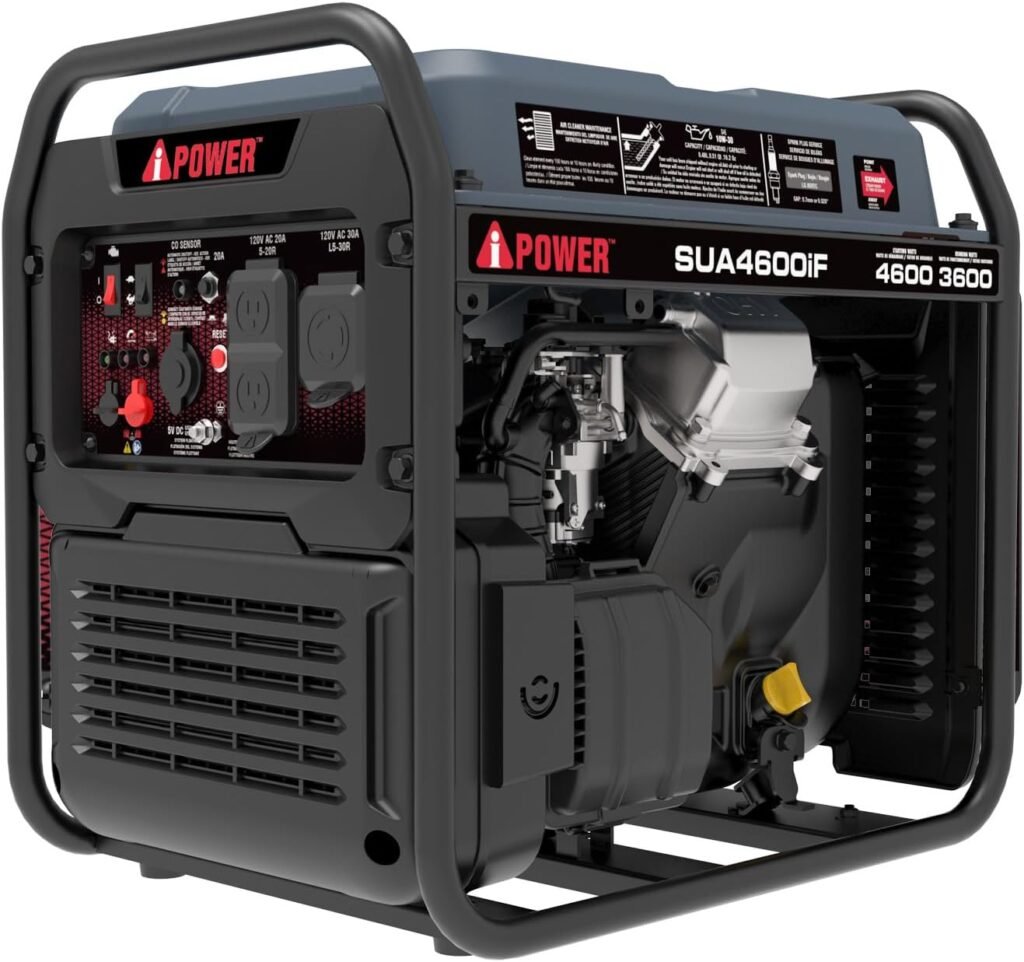 A-iPower 4600W RV-Ready Quiet Portable Inverter Generator Gas Powered, Ultra-lightweight Open Frame Power Supply for Tailigating/Home Backup, CO Sensor A-iPower 4600W RV-Ready Quiet Portable Inverter Generator Gas Powered, Ultra-lightweight Open Frame Power Supply for Tailigating/Home Backup, CO Sensor