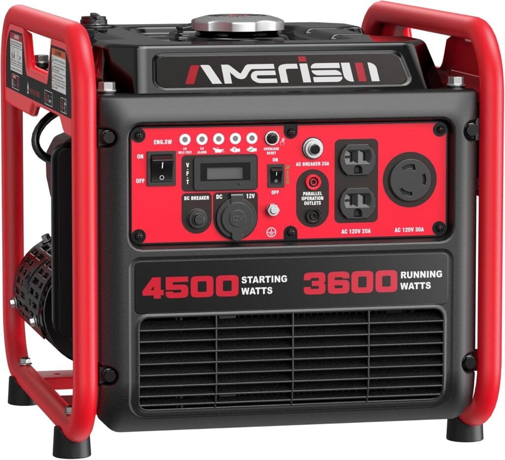 AMERISUN Portable Inverter Generator 4500W, Gas Powered, CO-Sensor, Lightweight Quiet for Home Use and Emergency Backup, Camping, EPA Compliant AMERISUN Portable Inverter Generator 4500W, Gas Powered, CO-Sensor, Lightweight Quiet for Home Use and Emergency Backup, Camping, EPA Compliant