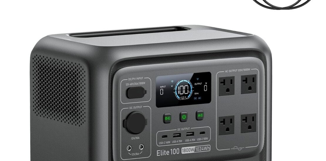 BLUETTI Elite 100 V2 Portable Power Station with AC Cable, 1024Wh LFP Battery Solar Generator w/ 4 1800W AC Outlets (3600W Surge) Backup, 35% Smaller for Camping, RV, Outages (Solar Panel Optional)