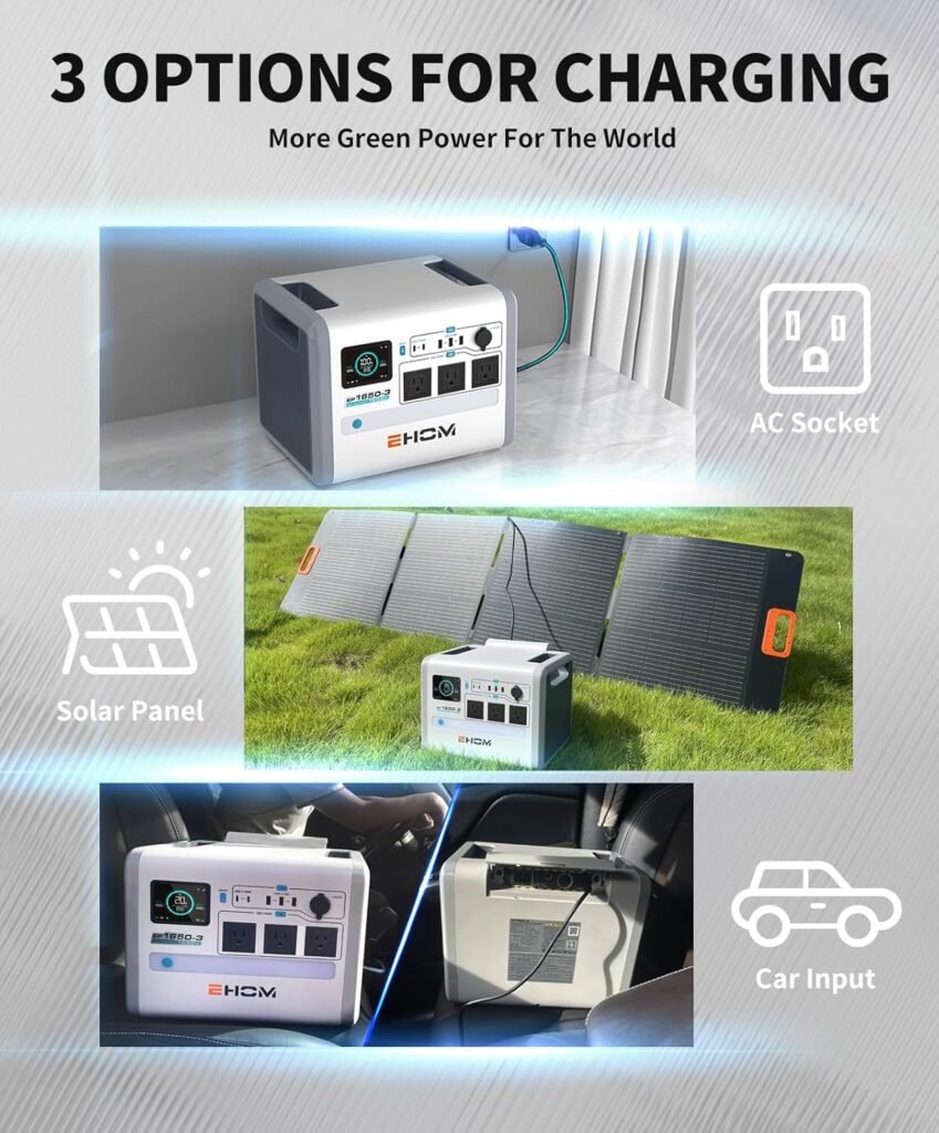EHOM Portable Power Station, EP1650 1024Wh LiFePO4 EVE Battery Solar Generator Backup 120V AC/DC/USB, 1650W (Peak 2200W) Mobile Power Supply as Emergency Generator for RV Off-Grid Home Outdoor Camping EHOM Portable Power Station, EP1650 1024Wh LiFePO4 EVE Battery Solar Generator Backup 120V AC/DC/USB, 1650W (Peak 2200W) Mobile Power Supply as Emergency Generator for RV Off-Grid Home Outdoor Camping
