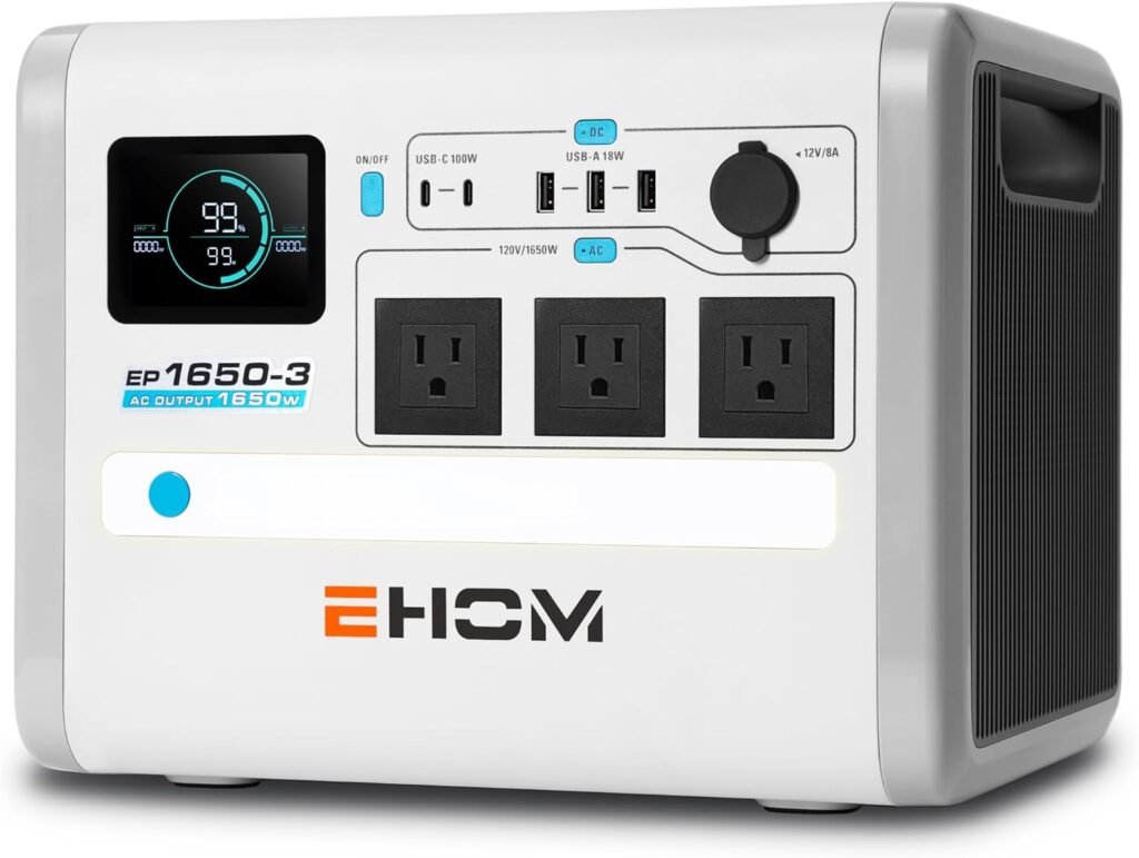 EHOM Portable Power Station, EP1650 1024Wh LiFePO4 EVE Battery Solar Generator Backup 120V AC/DC/USB, 1650W (Peak 2200W) Mobile Power Supply as Emergency Generator for RV Off-Grid Home Outdoor Camping EHOM Portable Power Station, EP1650 1024Wh LiFePO4 EVE Battery Solar Generator Backup 120V AC/DC/USB, 1650W (Peak 2200W) Mobile Power Supply as Emergency Generator for RV Off-Grid Home Outdoor Camping