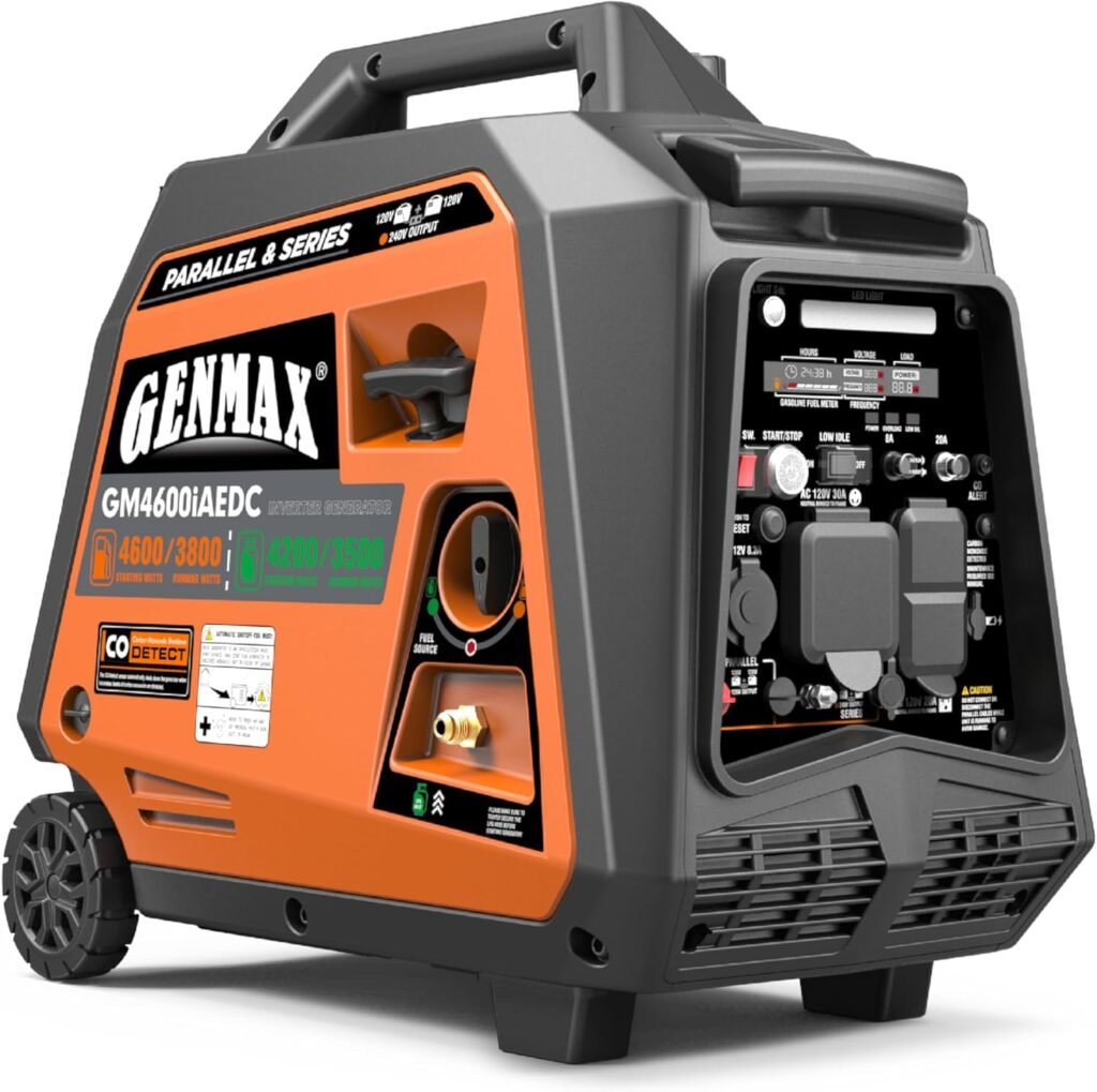 GENMAX Portable Generator, 3500W Super Quiet Gas or Propane Powered Engine with Parallel Capability, Manual start，Ideal for Camping Travel Outdoor.EPA Compliant