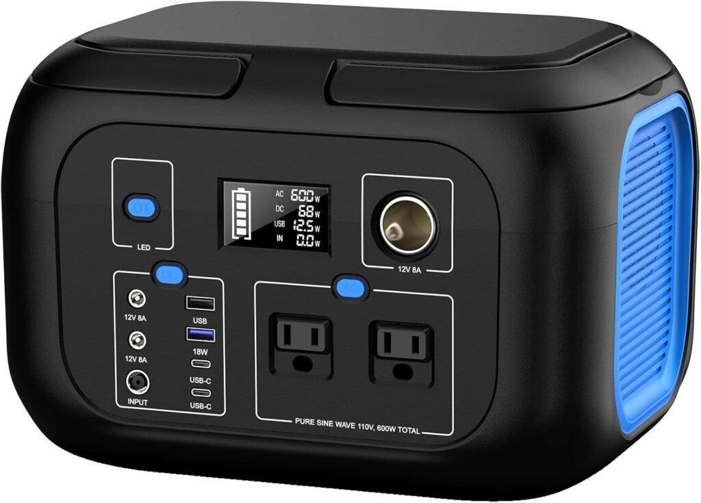 Portable Power Station 600W Power Bank 296Wh Solar Generator Lithium Battery Portable Generator Fast Charging with LED Light Battery Pack Outputs Power Supply for Home Camping Emergency Backup
