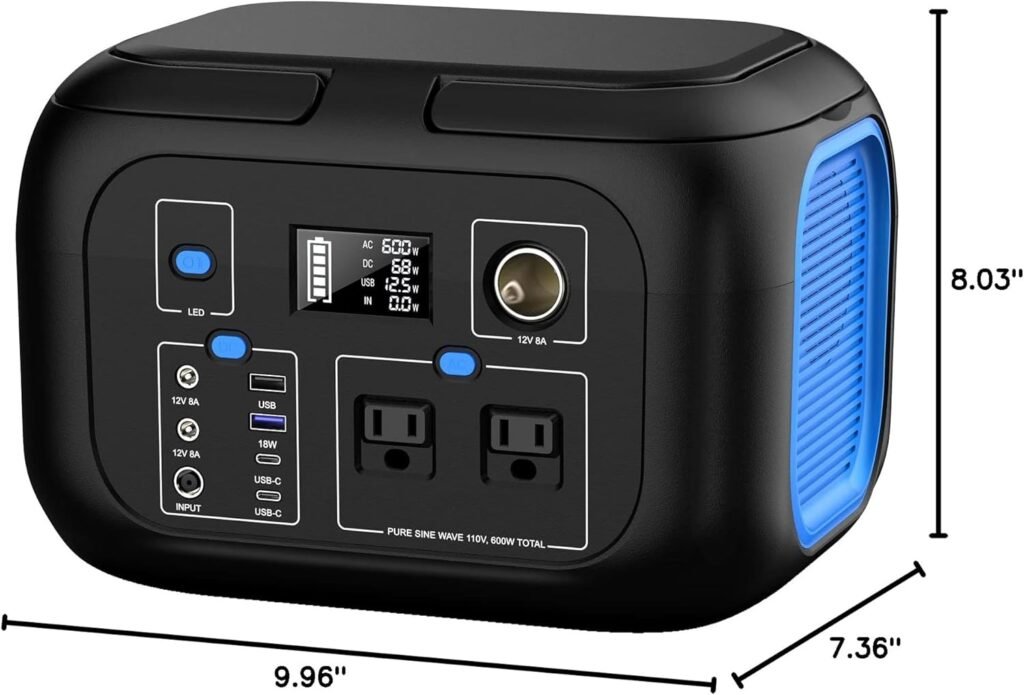 Portable Power Station 600W Power Bank 296Wh Solar Generator Lithium Battery Portable Generator Fast Charging with LED Light Battery Pack Outputs Power Supply for Home Camping Emergency Backup