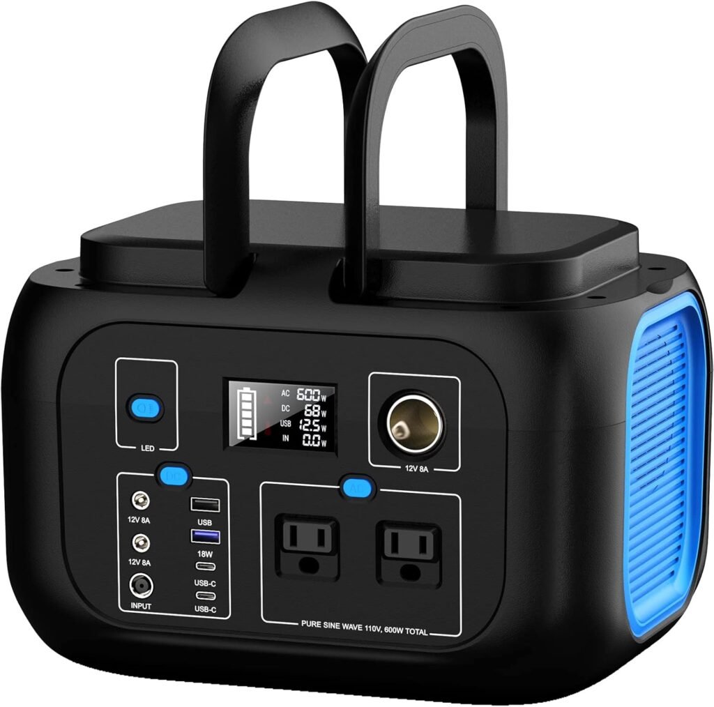 Portable Power Station 600W Power Bank 296Wh Solar Generator Lithium Battery Portable Generator Fast Charging with LED Light Battery Pack Outputs Power Supply for Home Camping Emergency Backup