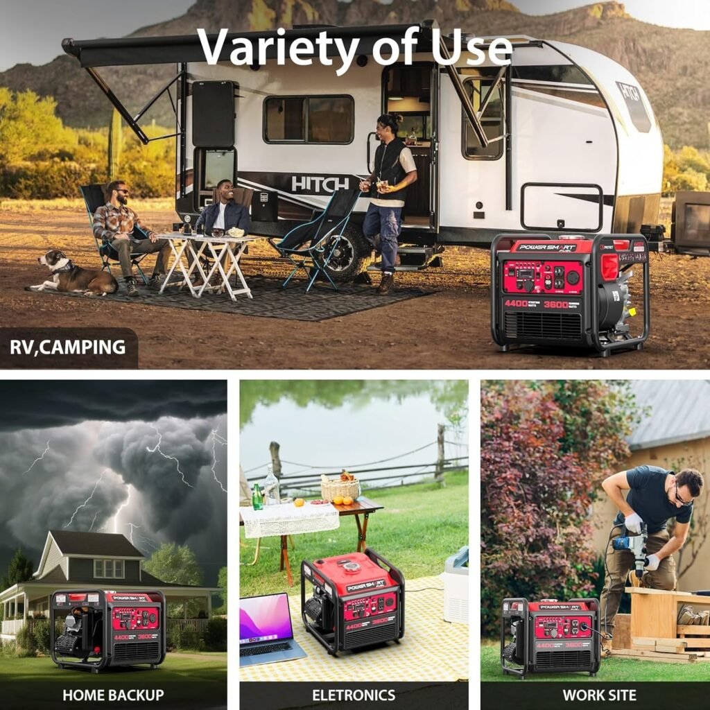 PowerSmart 4400-Watt Open Frame Inverter Generator, Gas Powered, CO-Sensor, Lightweight Quiet for Home Use and Emergency Backup, Camping, EPA Compliant PowerSmart 4400-Watt Open Frame Inverter Generator, Gas Powered, CO-Sensor, Lightweight Quiet for Home Use and Emergency Backup, Camping, EPA Compliant