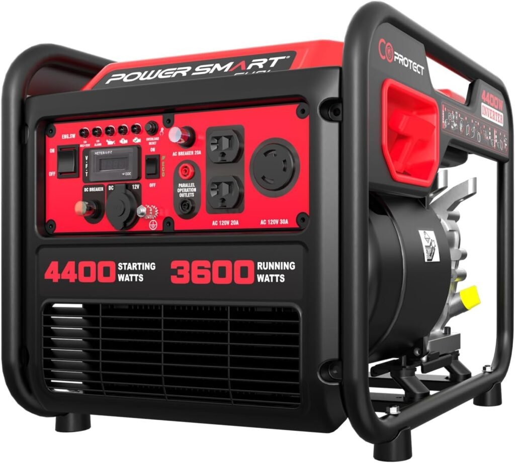 PowerSmart 4400-Watt Open Frame Inverter Generator, Gas Powered, CO-Sensor, Lightweight Quiet for Home Use and Emergency Backup, Camping, EPA Compliant PowerSmart 4400-Watt Open Frame Inverter Generator, Gas Powered, CO-Sensor, Lightweight Quiet for Home Use and Emergency Backup, Camping, EPA Compliant