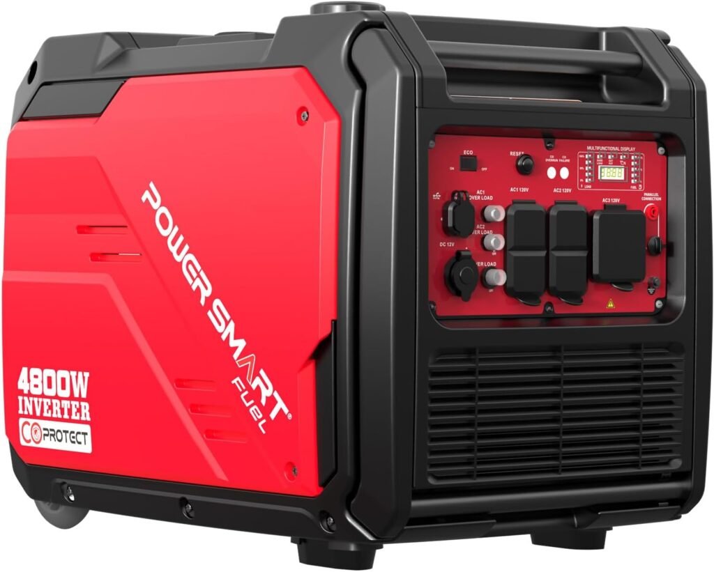 PowerSmart 4800W Portable Inverter Generator, Gas Powered Quiet Inverter Generator with CO Alarm RV Ready 30A Outlet, 223cc Engine Eco-Mode Generator for Home Backup, Camping and Tailgating PowerSmart 4800W Portable Inverter Generator, Gas Powered Quiet Inverter Generator with CO Alarm RV Ready 30A Outlet, 223cc Engine Eco-Mode Generator for Home Backup, Camping and Tailgating