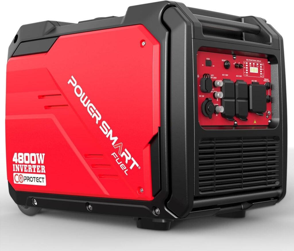 PowerSmart 4800W Portable Inverter Generator, Gas Powered Quiet Inverter Generator with CO Alarm RV Ready 30A Outlet, 223cc Engine Eco-Mode Generator for Home Backup, Camping and Tailgating PowerSmart 4800W Portable Inverter Generator, Gas Powered Quiet Inverter Generator with CO Alarm RV Ready 30A Outlet, 223cc Engine Eco-Mode Generator for Home Backup, Camping and Tailgating