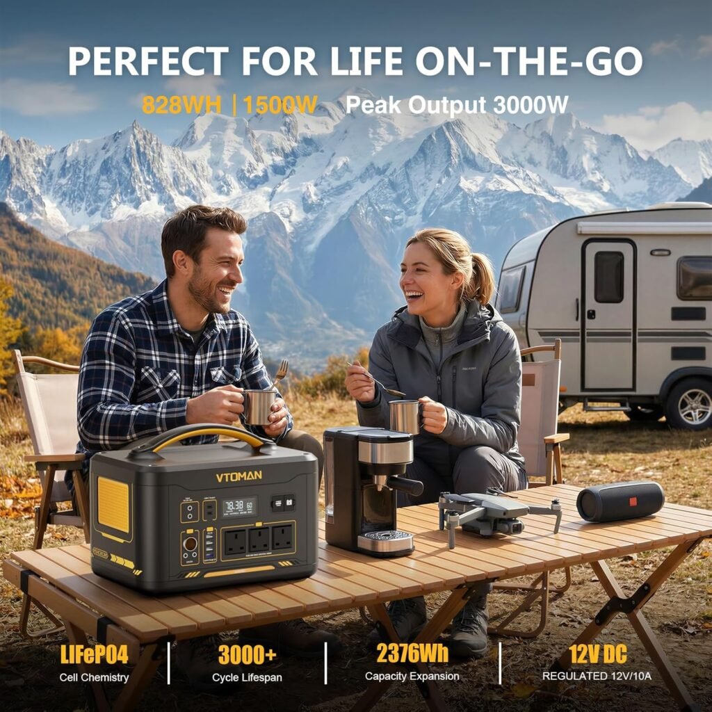 VTOMAN Jump1500X Portable Power Station, 828Wh LiFePO4 Battery Solar Generator with Jump Start, 1500W AC Outlet, 100W PD Type-C, Large Capacity Expandable to 2376Wh for Camping, RV Travel, Home Backup VTOMAN Jump1500X Portable Power Station, 828Wh LiFePO4 Battery Solar Generator with Jump Start, 1500W AC Outlet, 100W PD Type-C, Large Capacity Expandable to 2376Wh for Camping, RV Travel, Home Backup