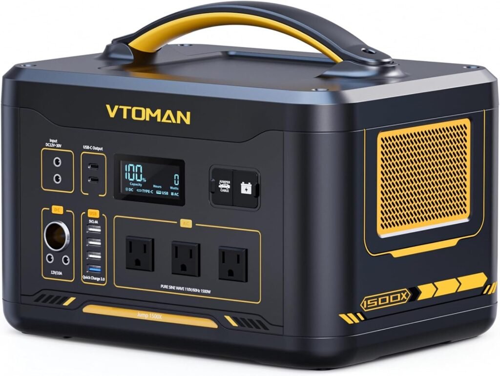VTOMAN Jump1500X Portable Power Station, 828Wh LiFePO4 Battery Solar Generator with Jump Start, 1500W AC Outlet, 100W PD Type-C, Large Capacity Expandable to 2376Wh for Camping, RV Travel, Home Backup VTOMAN Jump1500X Portable Power Station, 828Wh LiFePO4 Battery Solar Generator with Jump Start, 1500W AC Outlet, 100W PD Type-C, Large Capacity Expandable to 2376Wh for Camping, RV Travel, Home Backup