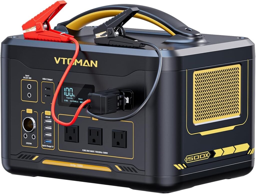 VTOMAN Jump1500X Portable Power Station, 828Wh LiFePO4 Battery Solar Generator with Jump Start, 1500W AC Outlet, 100W PD Type-C, Large Capacity Expandable to 2376Wh for Camping, RV Travel, Home Backup VTOMAN Jump1500X Portable Power Station, 828Wh LiFePO4 Battery Solar Generator with Jump Start, 1500W AC Outlet, 100W PD Type-C, Large Capacity Expandable to 2376Wh for Camping, RV Travel, Home Backup