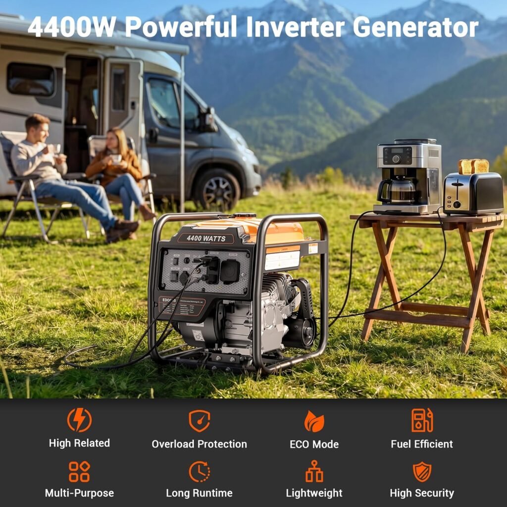 4400 Watts Open Frame Inverter Generator, Gas Powered Portable Generator for Home Backup, RV Ready 30A Outlet, ECO Mode, Quiet Operation, Low Oil Shutoff, Emergency Power, EPA Compliant