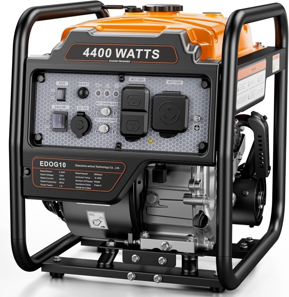 4400 Watts Open Frame Inverter Generator, Gas Powered Portable Generator for Home Backup, RV Ready 30A Outlet, ECO Mode, Quiet Operation, Low Oil Shutoff, Emergency Power, EPA Compliant