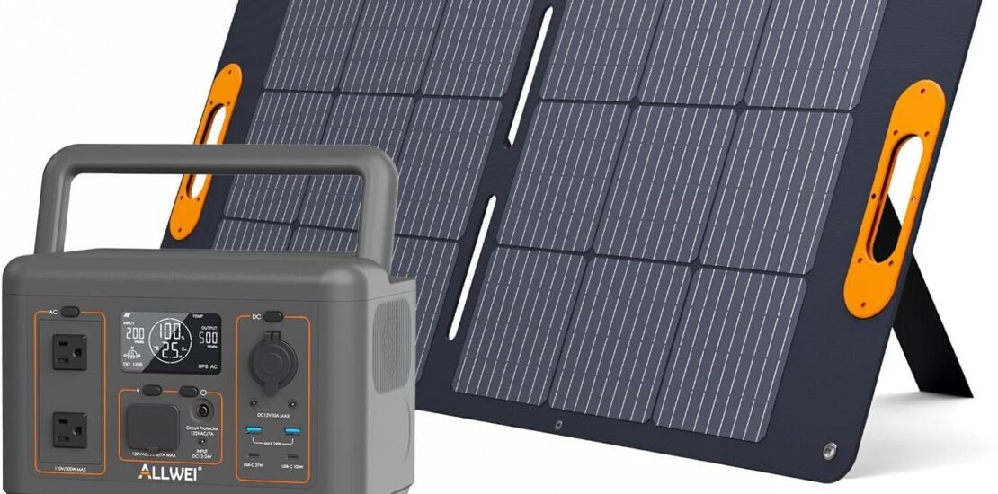 ALLWEI 500W Solar Generator with 100W Solar Panel, 512Wh LiFePO4 Portable Power Station with AC Outlets(1000W Surge), Battery Generator for RVs Outdoor Camping CPAP Home Backup Power Outage