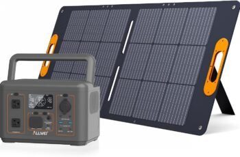 ALLWEI 500W Solar Generator with 100W Solar Panel, 512Wh LiFePO4 Portable Power Station with AC Outlets(1000W Surge), Battery Generator for RVs Outdoor Camping CPAP Home Backup Power Outage