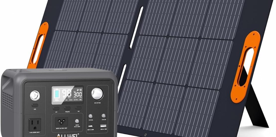 ALLWEI Solar Generator with Panels Included – 300W/256Wh LiFePO4 Battery Portable Power Station with 100W Solar Panel, Solar Powered Bank Generator for Camping,Home Use, Power Outage