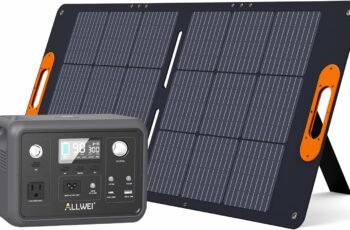 ALLWEI Solar Generator with Panels Included – 300W/256Wh LiFePO4 Battery Portable Power Station with 100W Solar Panel, Solar Powered Bank Generator for Camping,Home Use, Power Outage
