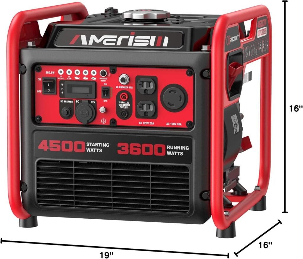 AMERISUN Portable Inverter Generator 4500W Gas Powered, CO-Sensor, Lightweight  Quiet for Home Use and Emergency Backup, Camping, EPA Compliant Version