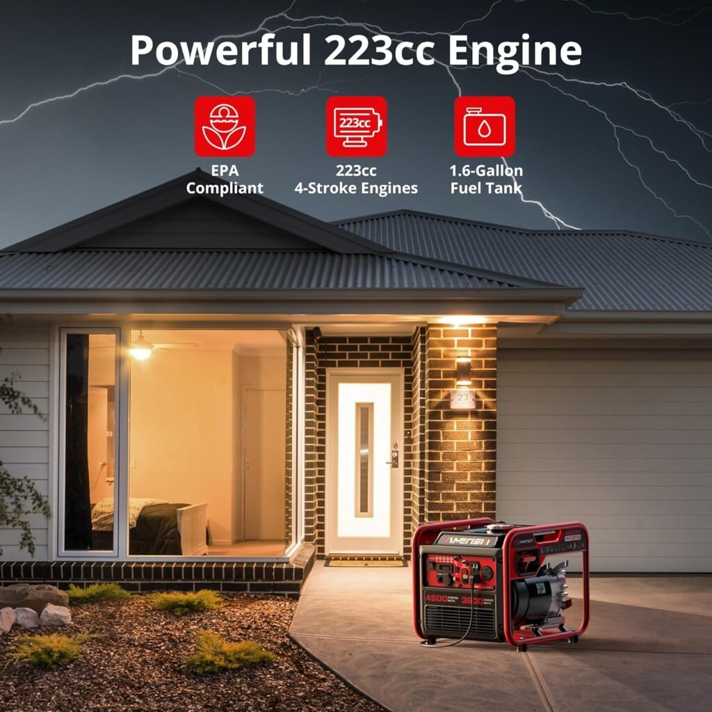 AMERISUN Portable Inverter Generator 4500W Gas Powered, CO-Sensor, Lightweight  Quiet for Home Use and Emergency Backup, Camping, EPA Compliant Version
