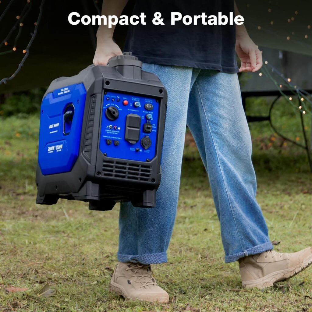 BILT HARD Gas Generator 2500W, 80cc Stroke Quiet Inverter Generator with CO Sensor, Parallel Ready,120V AC Duplex Receptacle and 12V DC Output, Outdoor Generators for Camping, Home Use, 49-State