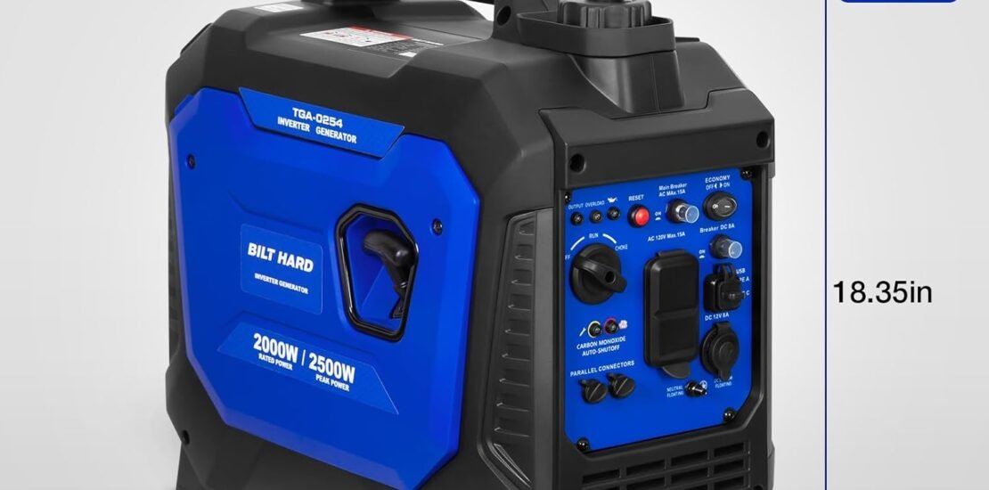 BILT HARD Gas Generator 2500W, 80cc 4 Stroke Quiet Inverter Generator with CO Sensor, Parallel Ready,120V AC Duplex Receptacle and 12V DC Output, Outdoor Generators for Camping, Home Use, 49-State BILT HARD Gas Generator 2500W, 80cc 4 Stroke Quiet Inverter Generator with CO Sensor, Parallel Ready,120V AC Duplex Receptacle and 12V DC Output, Outdoor Generators for Camping, Home Use, 49-State