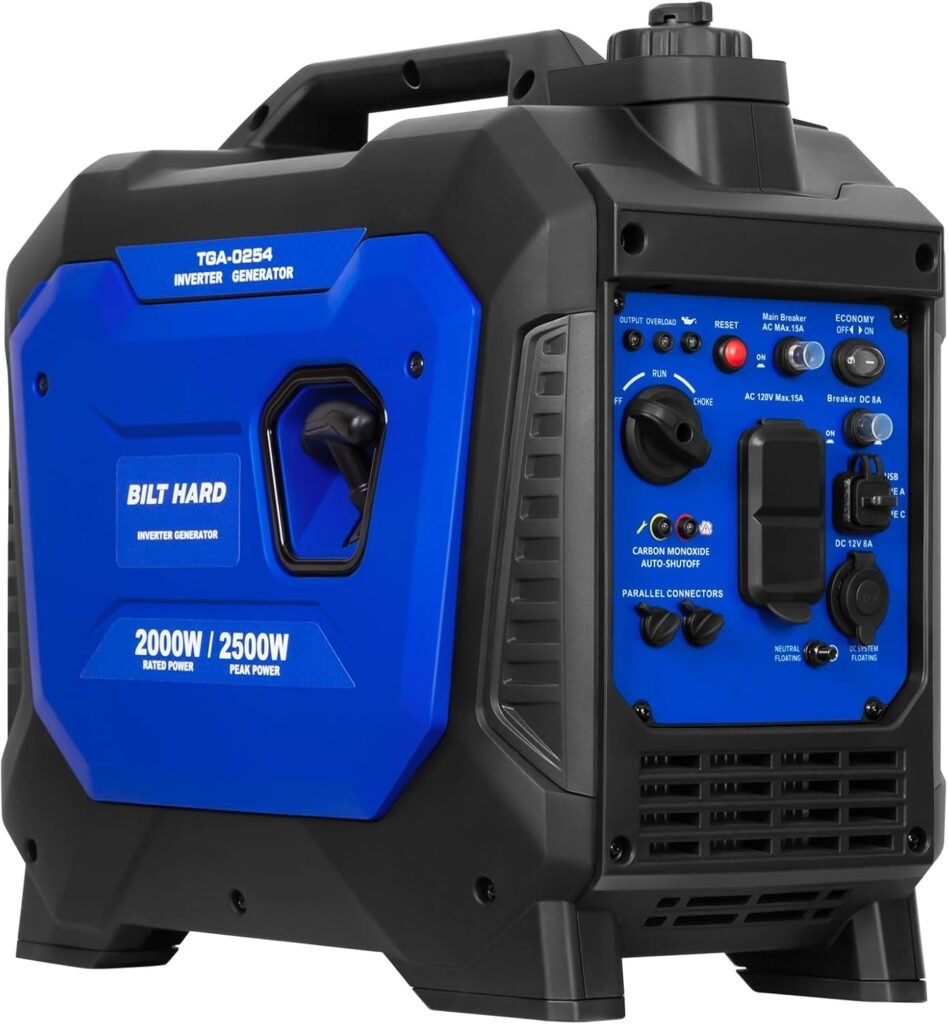 BILT HARD Gas Generator 2500W, 80cc Stroke Quiet Inverter Generator with CO Sensor, Parallel Ready,120V AC Duplex Receptacle and 12V DC Output, Outdoor Generators for Camping, Home Use, 49-State