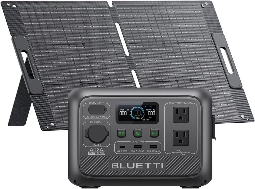 BLUETTI AC2A Portable Power Station with 100W Solar Panel Included (Ships Separately), 204Wh LFP Battery Backup, w/ 300W (600W Power Lifting) AC Outlets, 0-80% in Min, Solar Generator for Camping BLUETTI AC2A Portable Power Station with 100W Solar Panel Included (Ships Separately), 204Wh LFP Battery Backup, w/ 300W (600W Power Lifting) AC Outlets, 0-80% in Min, Solar Generator for Camping