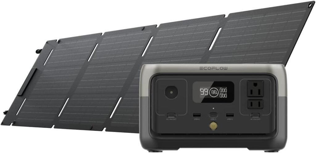EF ECOFLOW Solar Generator RIVER with 45W Solar Panel, 245Wh Portable Power Station LiFePO4 Battery, 300W Up to 600W AC Output, MS UPS, 1Hr Fast Charging Power Station for Outdoor/Camping/RVs