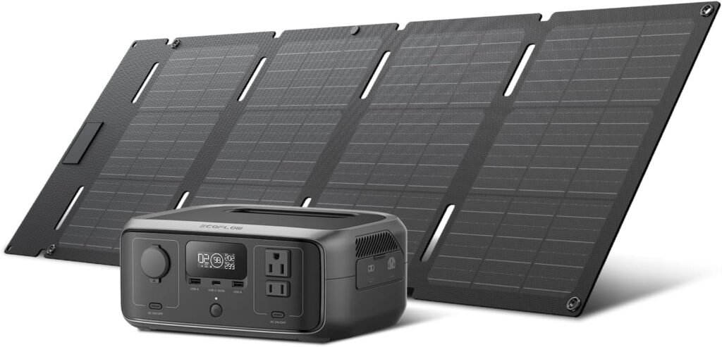 EF ECOFLOW Solar Generator RIVER with 45W Solar Panel, 245Wh Portable Power Station LiFePO4 Battery, 300W Up to 600W AC Output, MS UPS, 1Hr Fast Charging Power Station for Outdoor/Camping/RVs