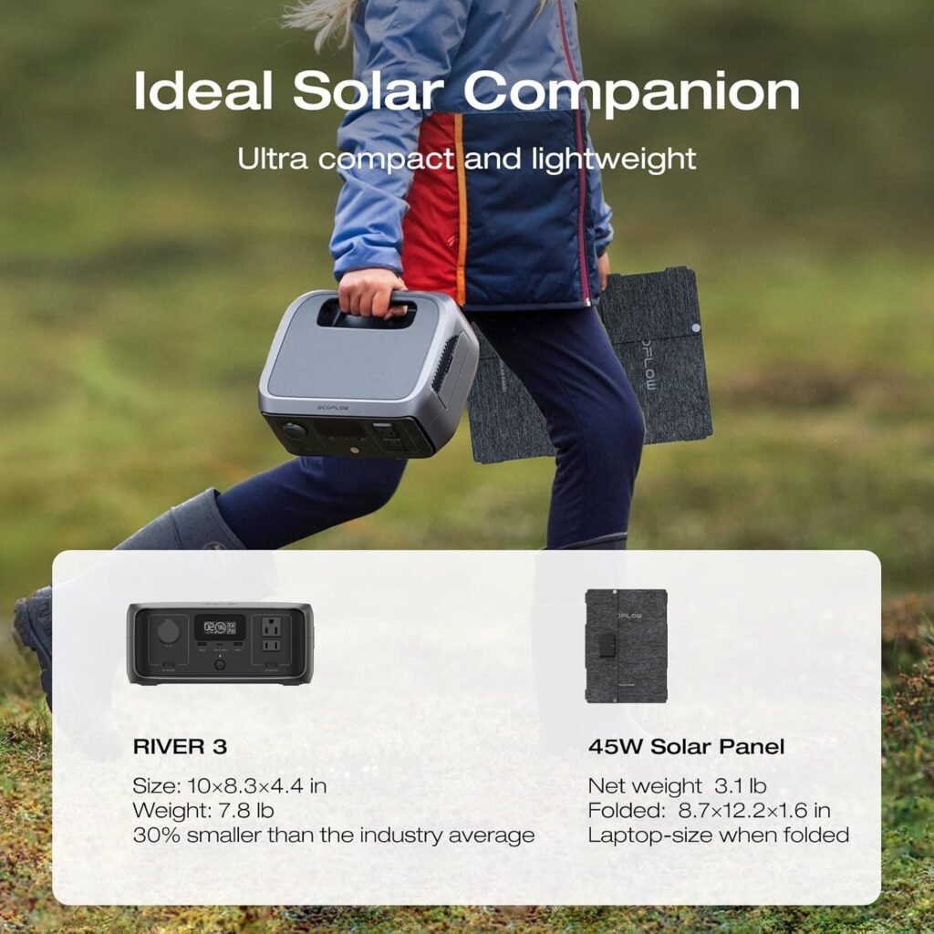 EF ECOFLOW Solar Generator RIVER with 45W Solar Panel, 245Wh Portable Power Station LiFePO4 Battery, 300W Up to 600W AC Output, MS UPS, 1Hr Fast Charging Power Station for Outdoor/Camping/RVs