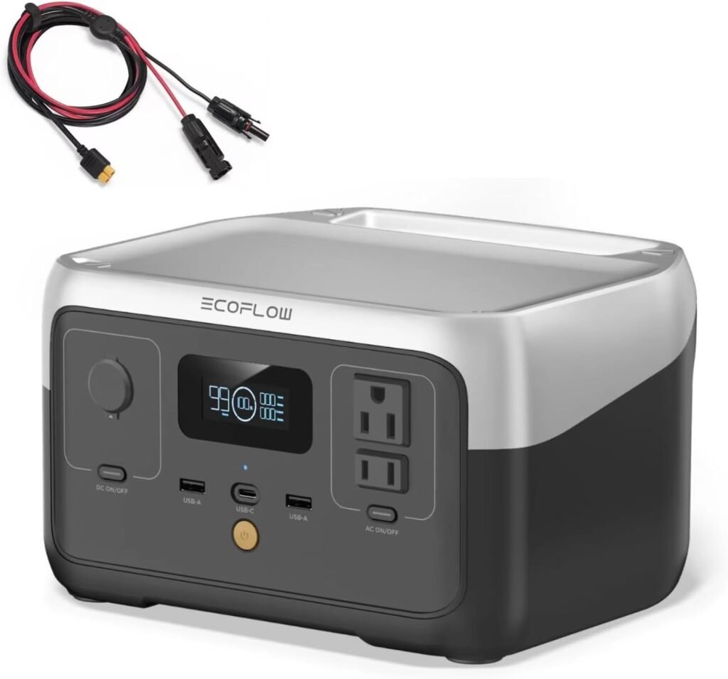 EF ECOFLOW Solar Generator RIVER with 45W Solar Panel, 245Wh Portable Power Station LiFePO4 Battery, 300W Up to 600W AC Output, MS UPS, 1Hr Fast Charging Power Station for Outdoor/Camping/RVs