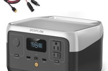 EF ECOFLOW Solar Generator RIVER 3 with 45W Solar Panel, 245Wh Portable Power Station LiFePO4 Battery, 300W Up to 600W AC Output, <20 MS UPS, 1Hr Fast Charging Power Station for Outdoor/Camping/RVs