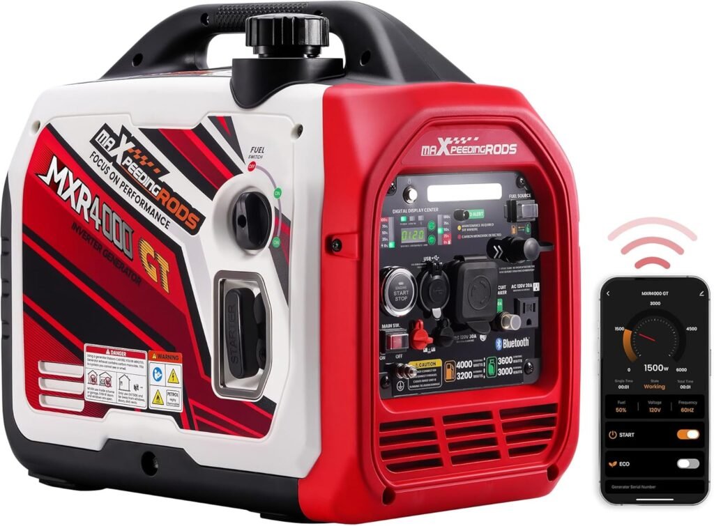 maXpeedingrods Watt Portable Inverter Generator Gas Powered, with CARB Compliant, App Remote Data Monitor, Compact and Lightweight for Outdoor Camping, Family Power Failure in Extreme Weather